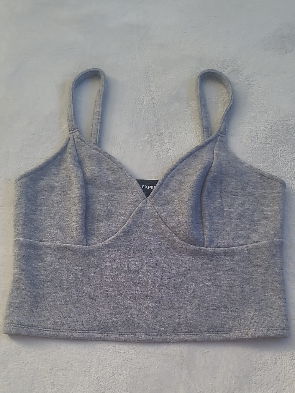 Express Womens Gray Knit Crop Tank Top Cami Sleeveless Medium Stretch Casual